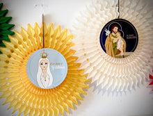Load image into Gallery viewer, Our Lady of Fatima and St. Joan of Arc tissue fan decorations
