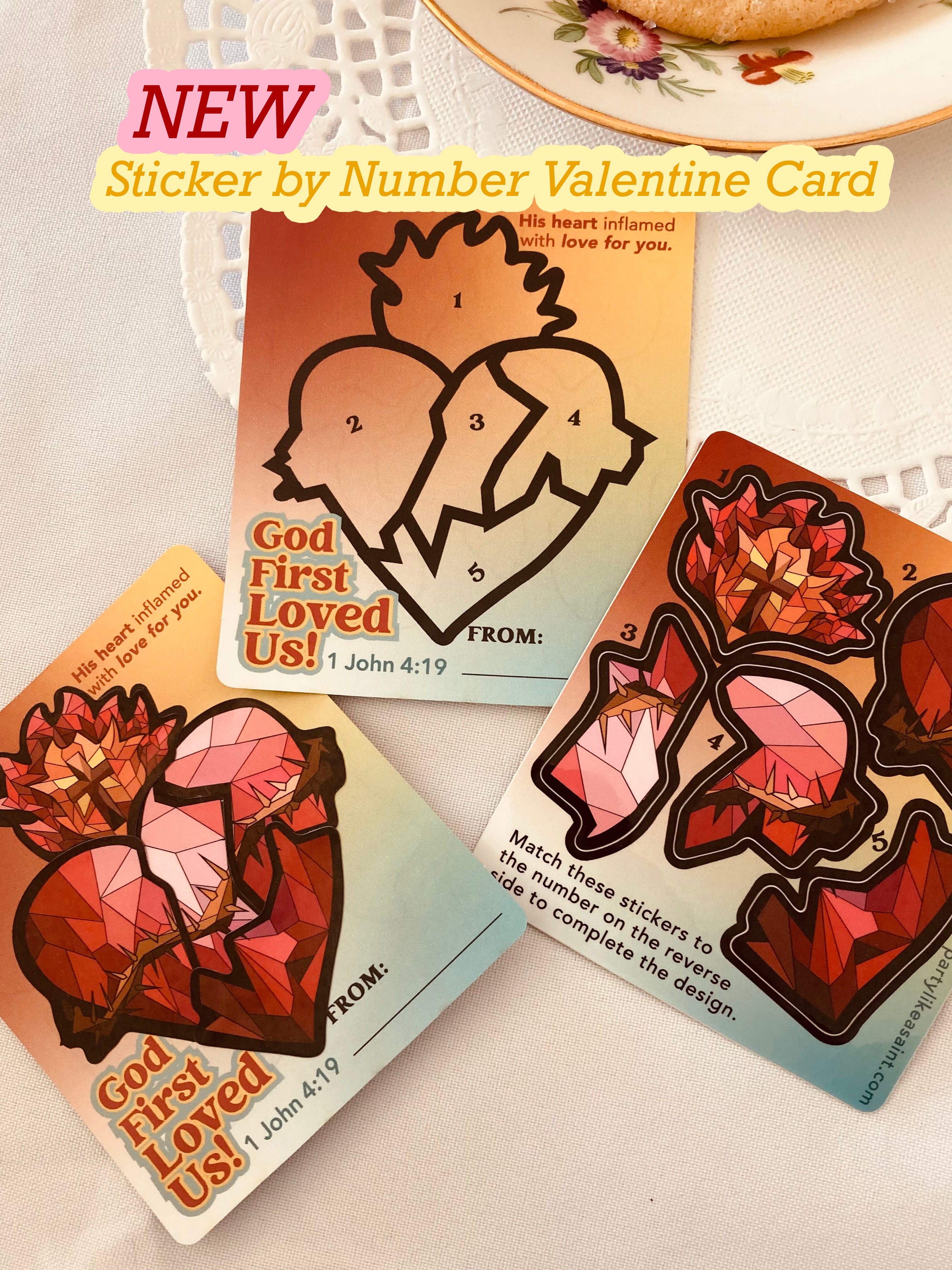 Sacred Heart Sticker by Number Cards Valentine