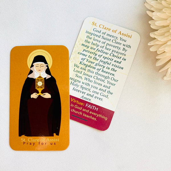 St. Claire of Assisi Prayer Cards, Made in USA