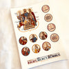 Catholic Halloween stickers, saint stickers for trick-or-treaters, All Saints Day stickers, Halloween alternative Catholic, Royal Saints, faith-based treat bag ideas, virtue stickers, Catholic classroom supplies, pearl sticker sheet