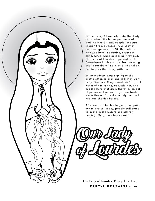 Our Lady of Lourdes coloring page and short story